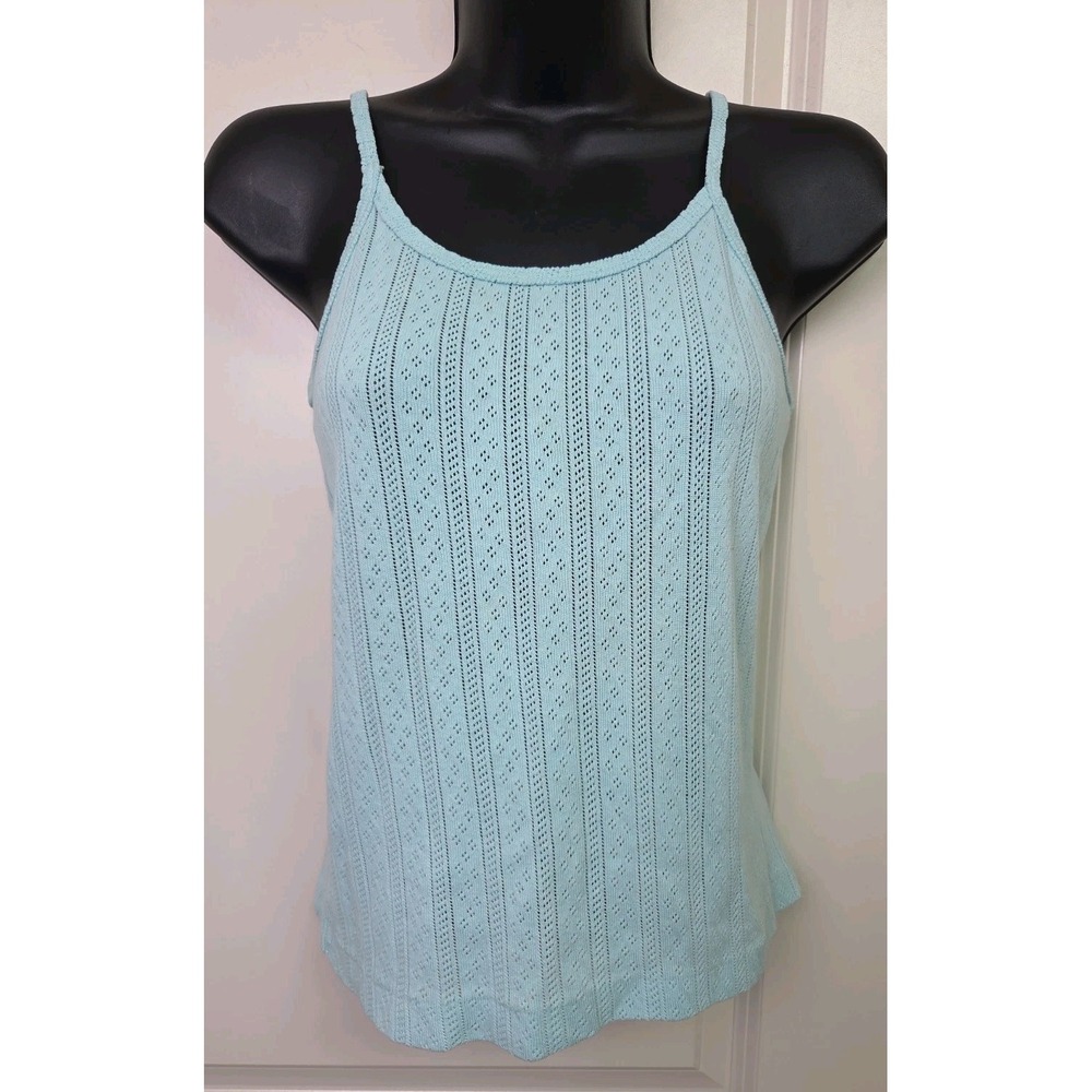 Vintage 90s Pointelle Knit Camisole Tank Top Coquette Nuggets Baby Blue Size S